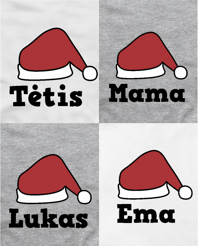 Kalėdiniai marškinėliai ir bodžiukas šeimai Kalėdinė kepurė